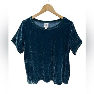 Ivy Jane Deep Sapphire Teal Velvet Short Sleeve Top Soft Luxe Rich Jewel Tone M